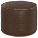 Brody 20" Round Pouf, Distressed Dark Brown Vegan Faux Leather