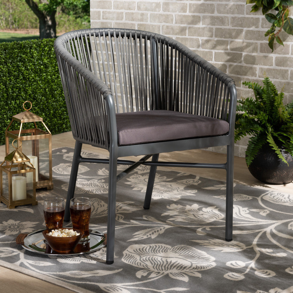 Wynn Modern Gray Rope and Metal Outdoor Dining Chair