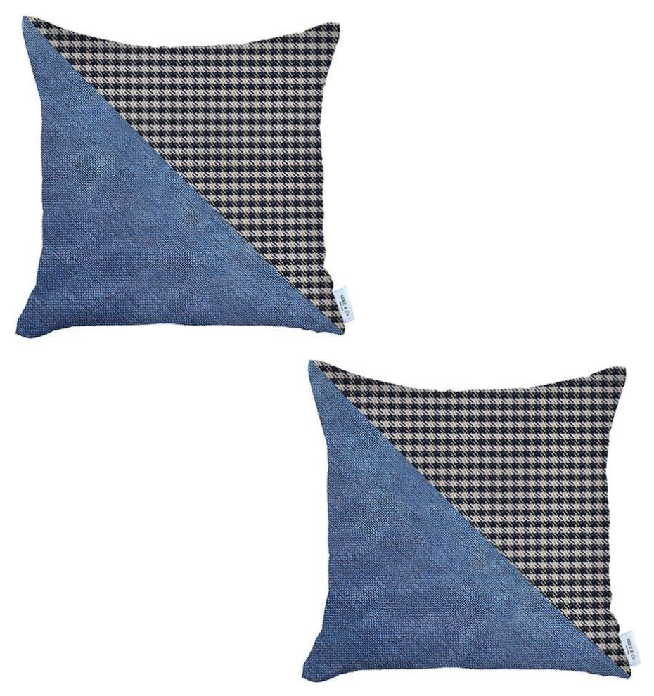Set of 2 Blue Houndstooth Pillow Covers