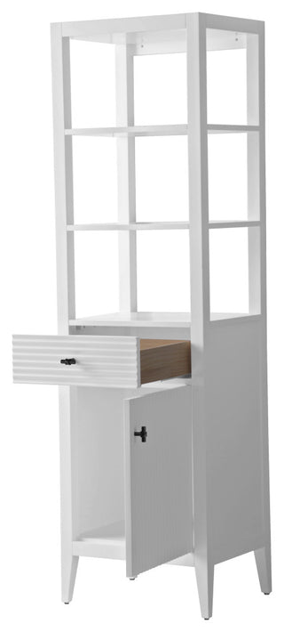 Vanity Art 21" Freestanding Linen Cabinet, Linear White, Matte Black Handle