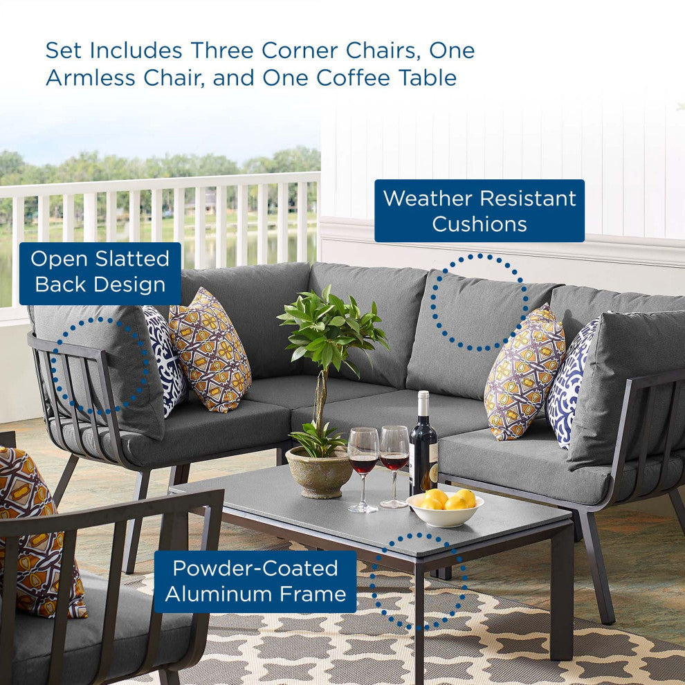 Lounge Sectional Sofa Chair Set, Aluminum, Metal, Gray, Modern, Outdoor