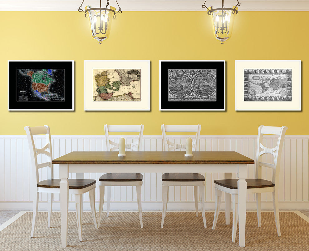 Denmark Centuries Old Map Print On Canvas With Frame Art Collection 16" X 21"