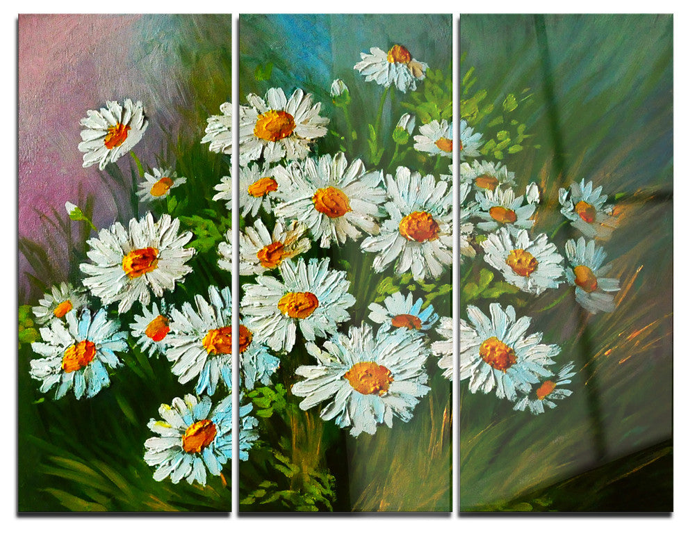 "Heavily Textured Daisies Art" Glossy Metal Wall Art, 3 Panels, 36"x28"