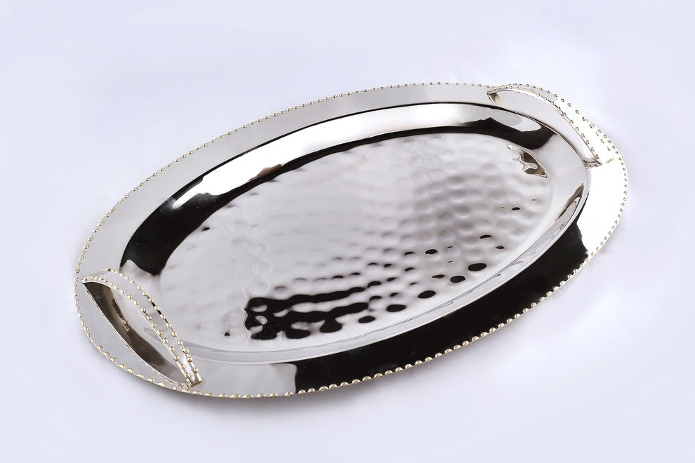Nickel Bead Oval Handle Tray