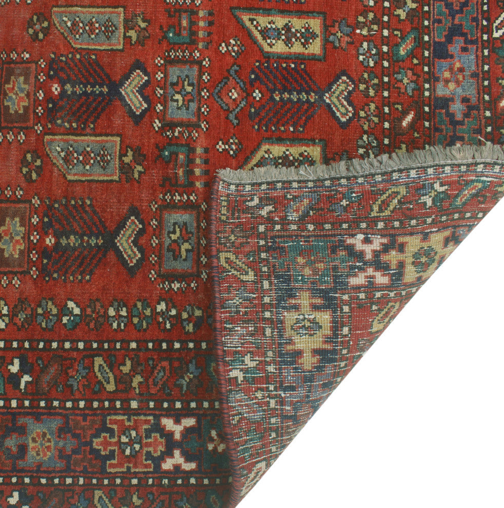 Fine Vintage Distressed June Red/Navy Runner, 3'9x10'2