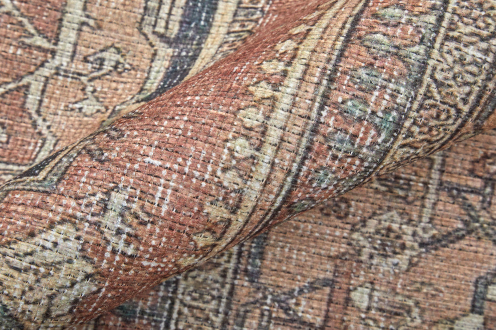 Weave & Wander Prescott Machine Washable Area Rug, Brown/Rust, 4'x6'