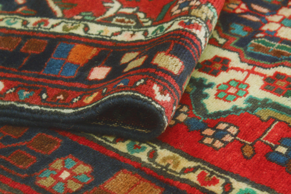 Fine Vintage Distressed Kokumo Red/Navy Runner, 3'4 x 12'1