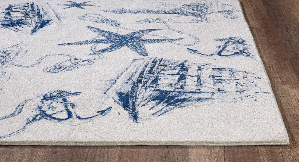 Stella Ivory/Navy Coastal Area Rug, 7'10 X 10'10