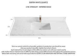 Parker 48 Single Sink Bath Vanity in White 2" Empira Quartz