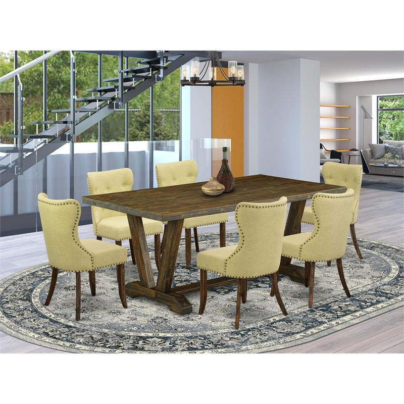 V777Si737-7, 7-Piece Dining Set, 6 Chairs, Table Top and Wooden Legs, Jacobean