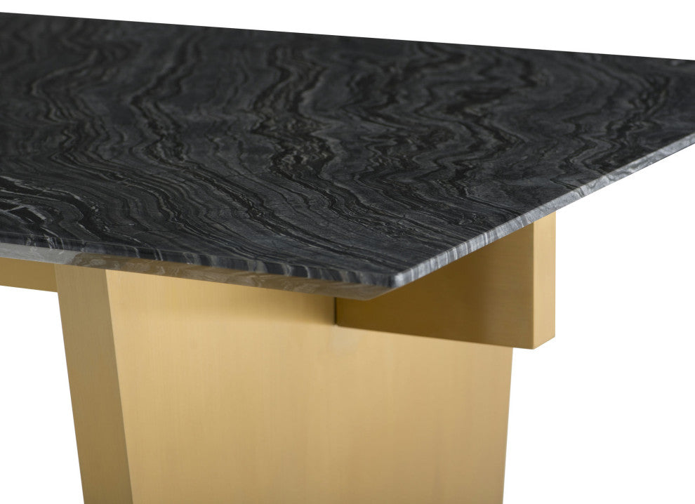 Aiden Black Wood Vein Stone Dining Table, HGNA567