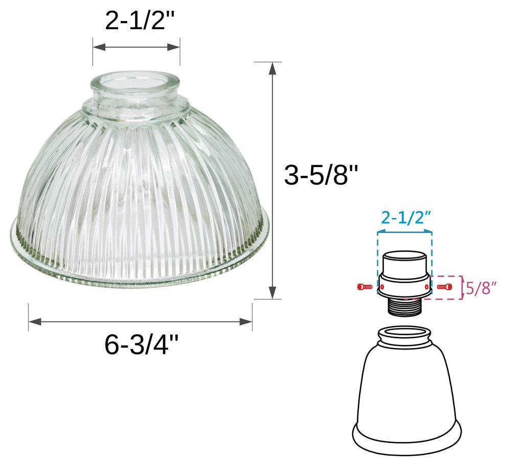 Aspen Creative 23019-4 Replacement Dome Shaped Clear Ribbed Glass Shade 4 Pack