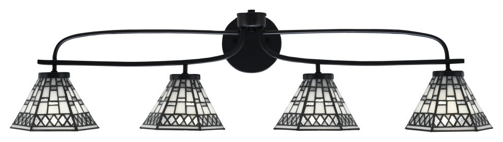 Cavella 4 Light Bath Bar, Matte Black Finish, 7" Pewter Art Glass