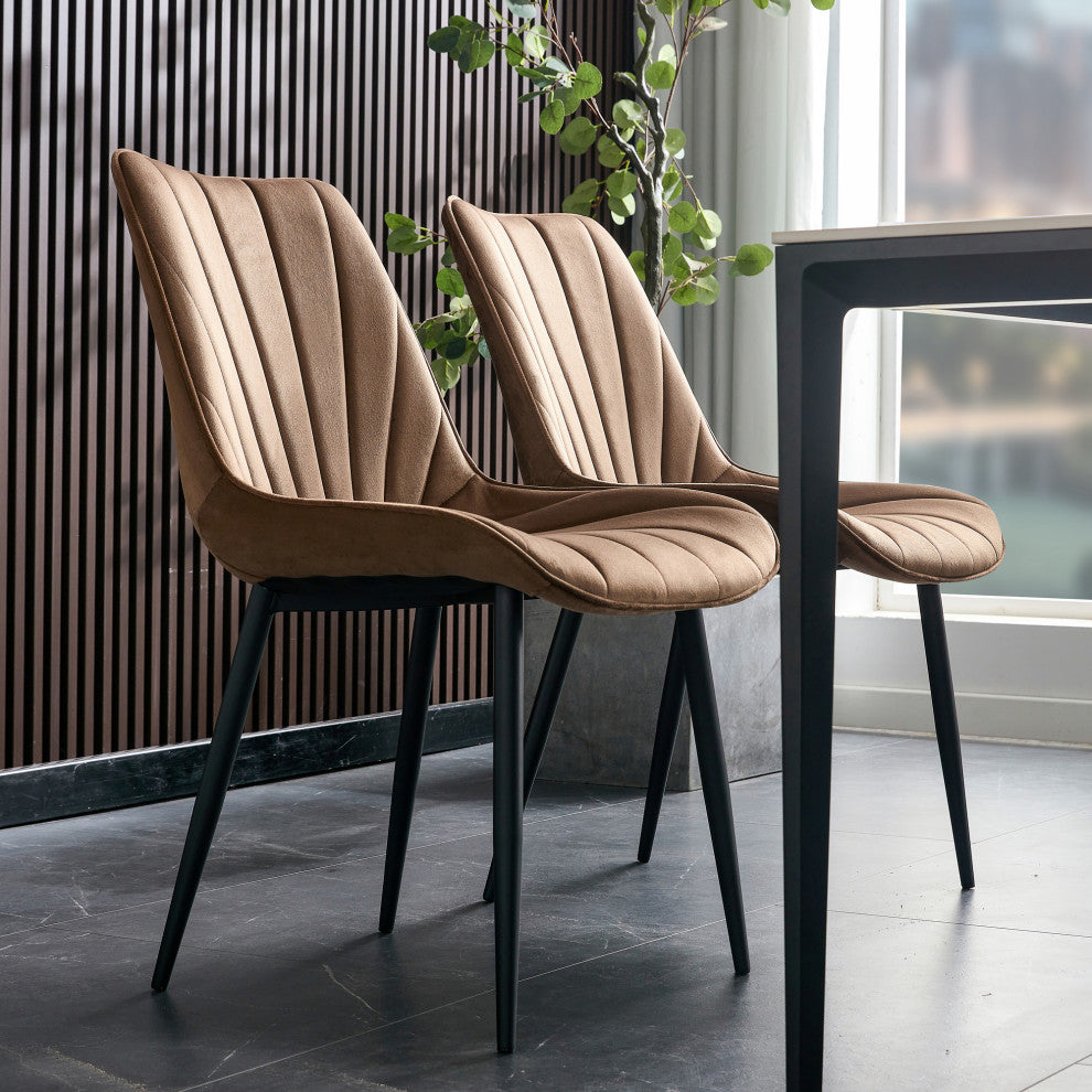 20 in.W Indoor Velvet 4 Dining Chairs with Cushions and Coated Legs, Brown