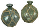 Blue Green Glass Rope Wrapped Decorative Vase Buoy Bottle Coastal Decor Set of