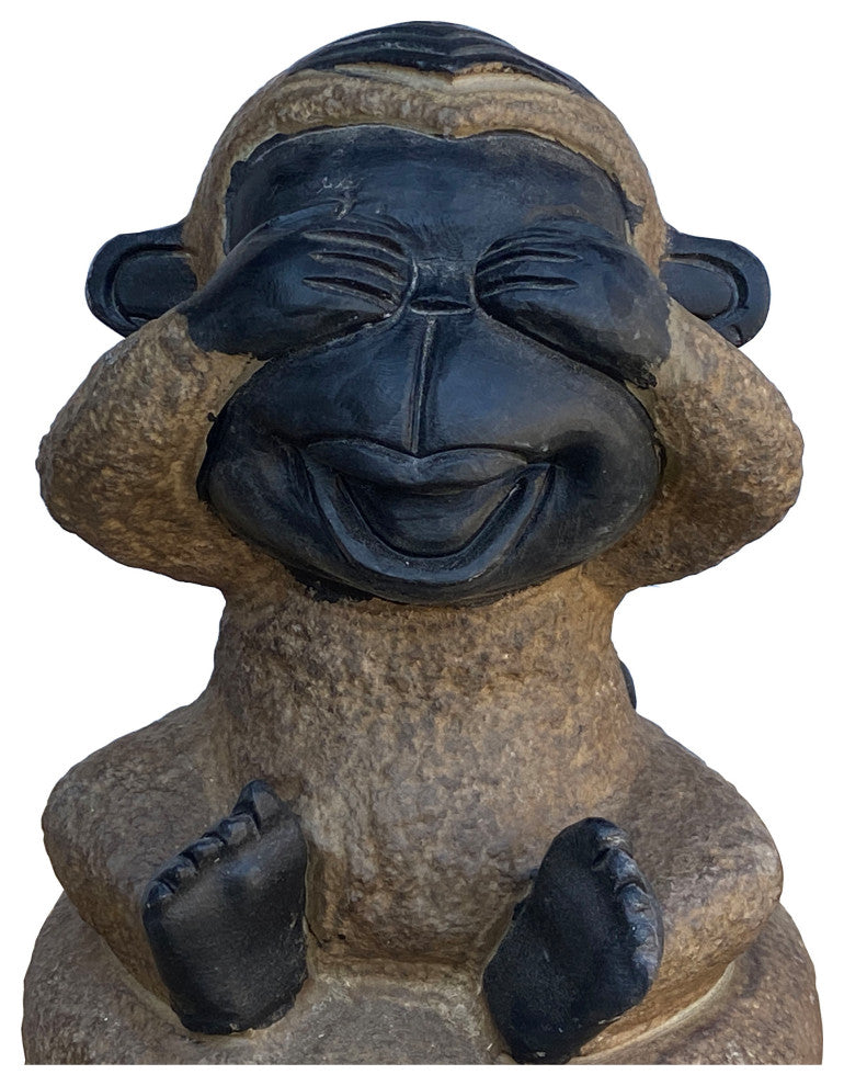Black Gray Brown Two Colors Stone Monkey Ape See No Evil Figure Hcs7115