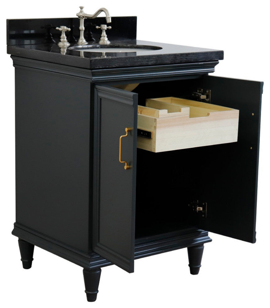 25" Single Vanity, Dark Gray Finish With Black Galaxy And Oval Sink