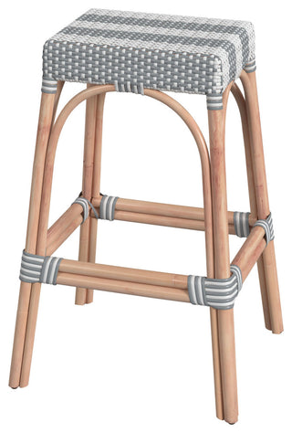 Tobias 30" Rectangular Rattan Barstool, Gray Stripe