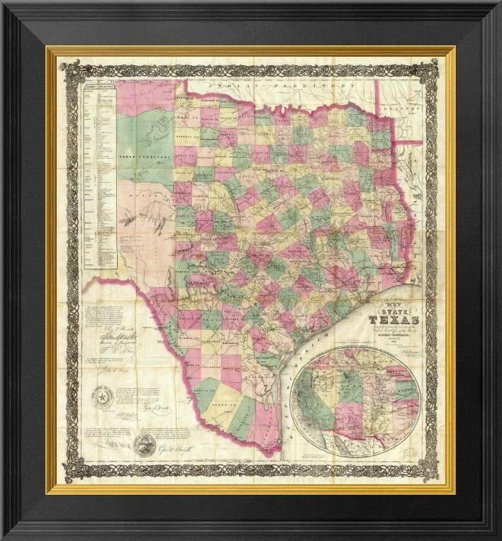 "The State of Texas, 1867" Framed Canvas Giclee by Jacob De Cordova, 19x20"