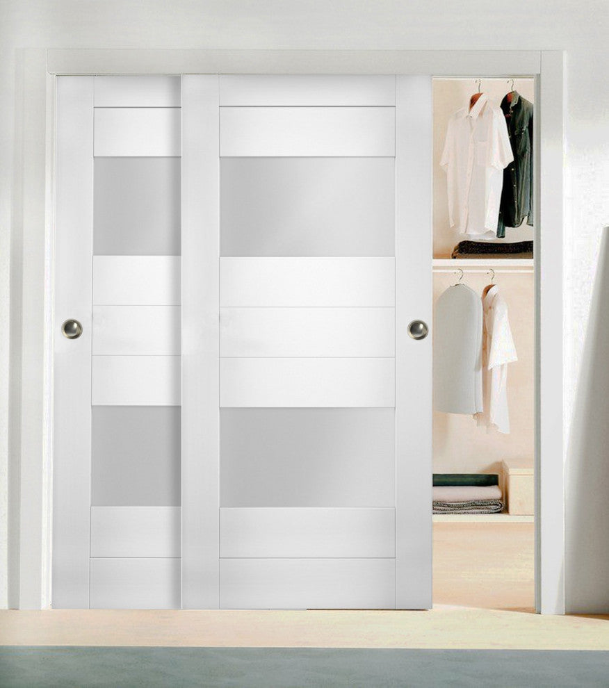 Sliding Closet Glass Lites Bypass Doors / Sete 6222 White Silk / Rails, 48" X 80" ( 2* 24x80)