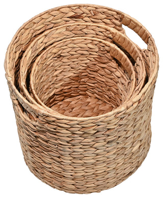Avery Cottage Handwoven Hyacinth Cylinder Nesting Baskets With Handles, Set 3