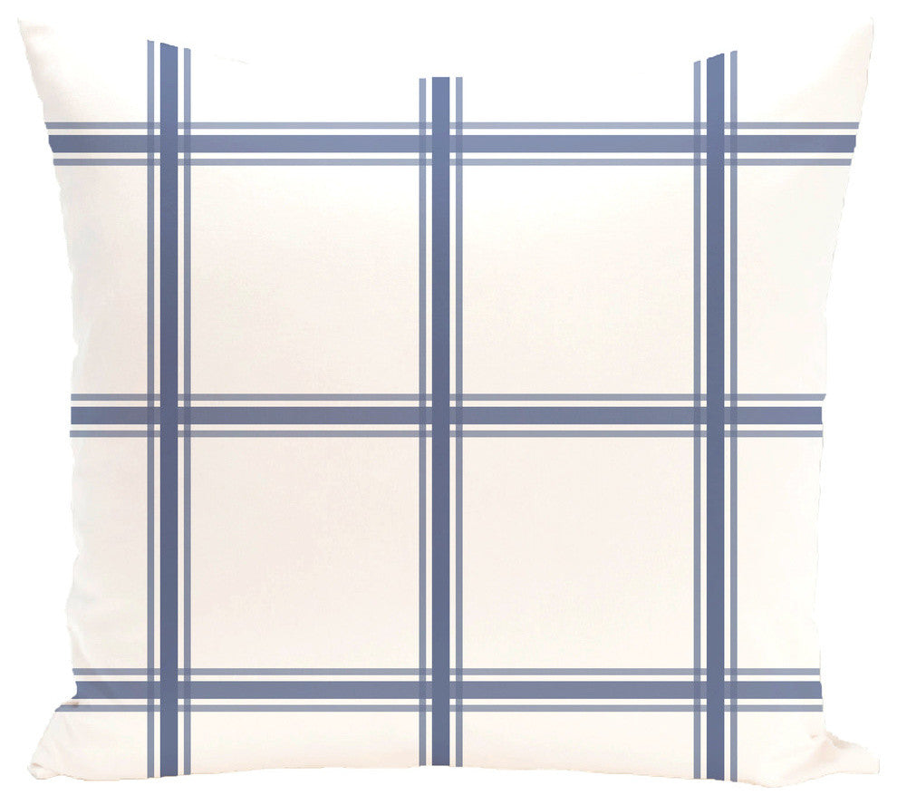 Windowpane Plaid Geometric Print Outdoor Pillow, Cadet, 18"x18"