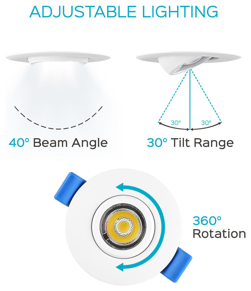 Luxrite 2" Gimbal LED Recessed Light with J-Box 5000K, Pack of 4