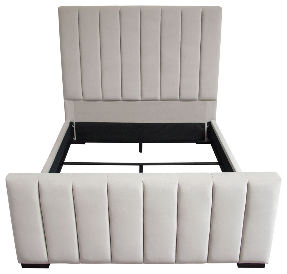 Venus Vertical Channel Tufted Queen Bed in Light Grey Velvet