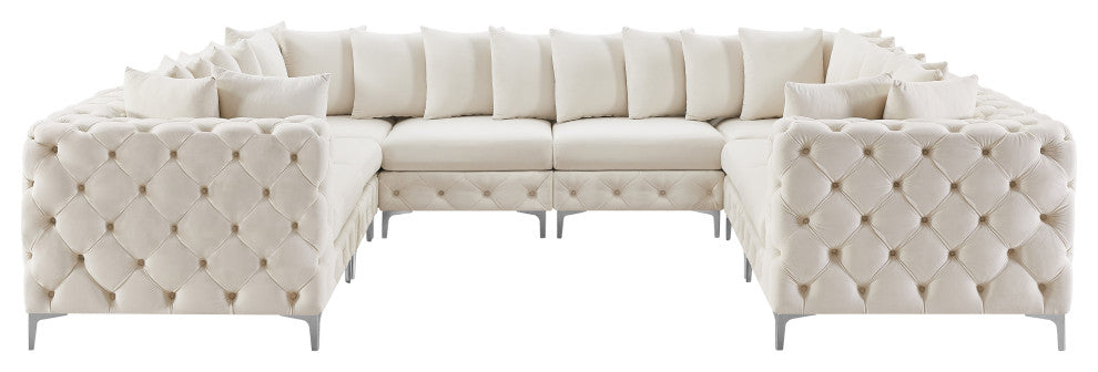 Tremblay Velvet Upholstered 8-Piece Modular U-Shaped Sectional, Cream