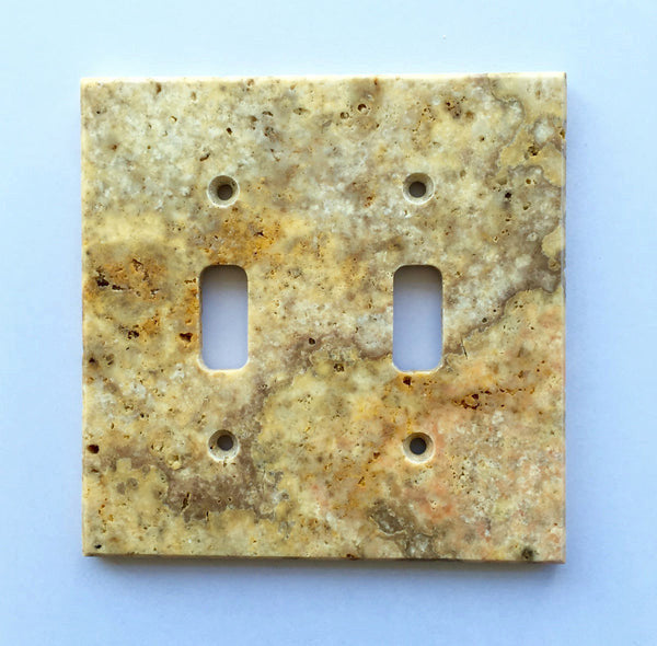 Travertine Switch Wall Plates Covers - Honed (Matte), Scabos, 2 Toggle