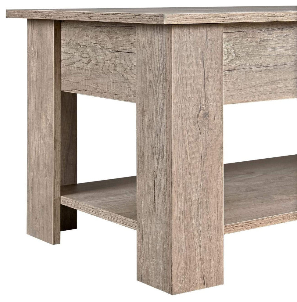 Lift Top Coffee Table with Hidden Compartment and Storage Shelf, Grey