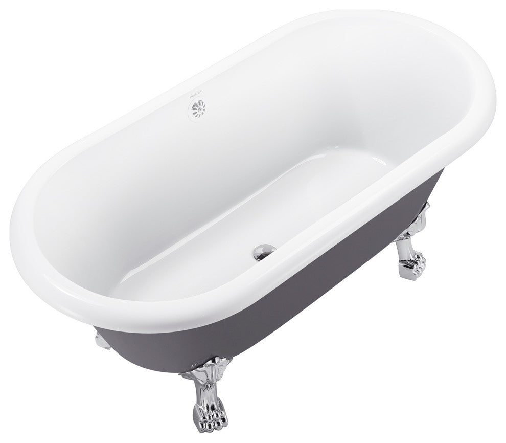 59" Acrylic Roll-Top Clawfoot Non-Whirlpool Bathtub, Gray
