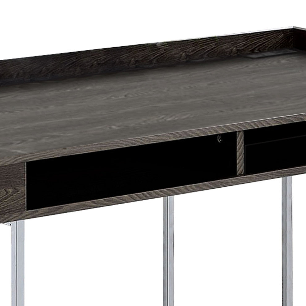 Benzara BM230049 Wooden Desk With Metal Base and Open Compartments, Brown