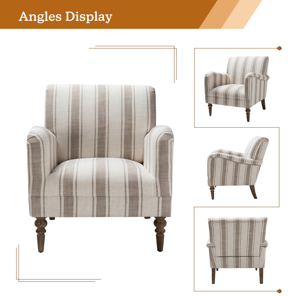 Mid-century Stripe Armchair With Wing Back, Tan