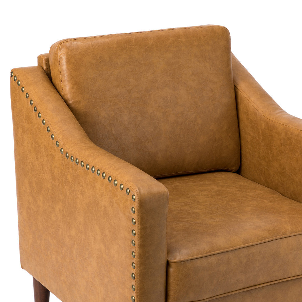 Vegan Leather Armchair With Sloped Arms, Camel