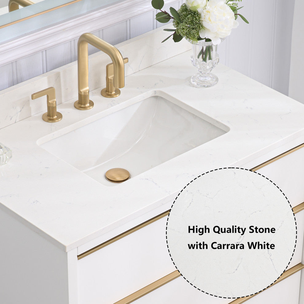 Nolan Freestanding Bathroom Vanity with Quartz Top, White, 36"