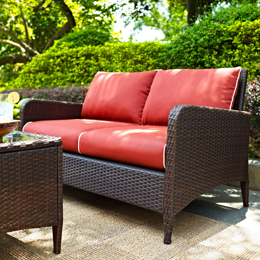 Kiawah Outdoor Wicker Loveseat With Sangria Cushions