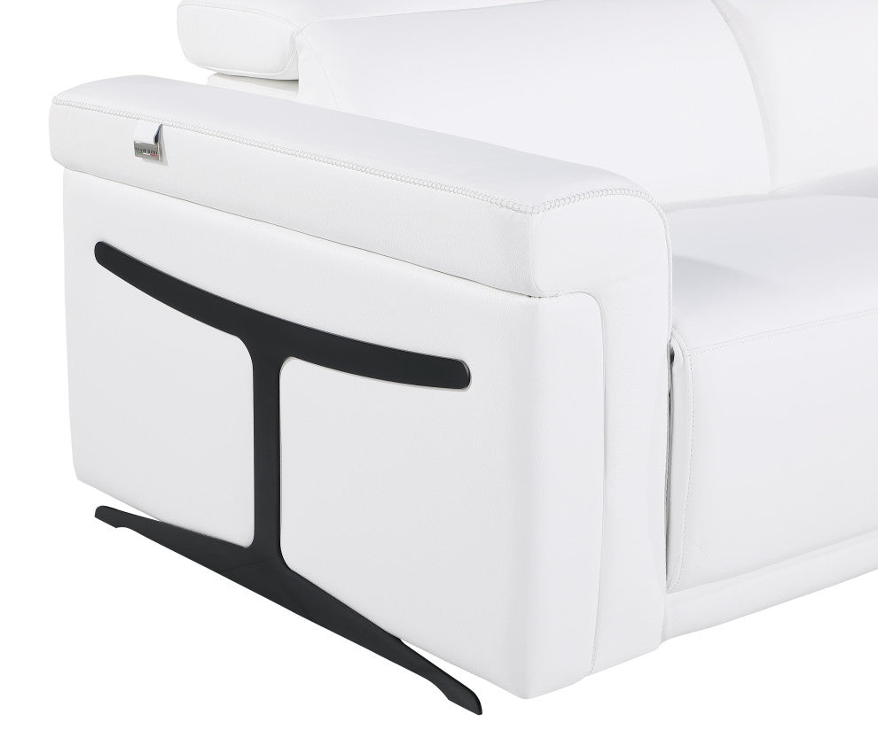 Augusto Top Grain Power Reclining Italian Leather Sofa, White