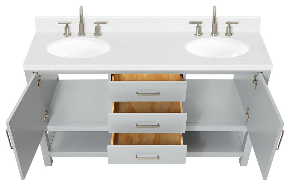 Ariel Bayhill 60" Double Oval Sink Bathroom Vanity, Carrara Quartz