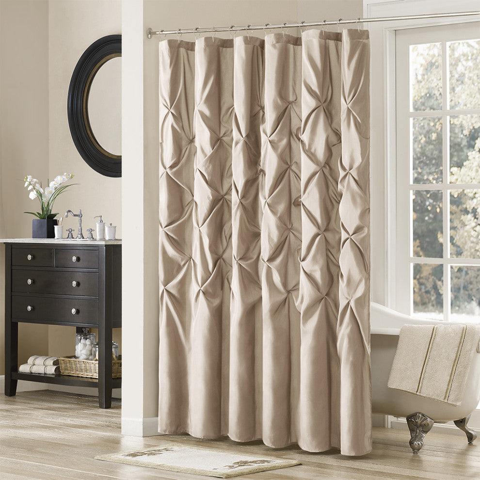 Madison Park Laurel Tufted Semi-Sheer Shower Curtain, Taupe