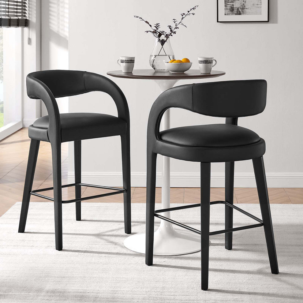 Pinnacle Vegan Leather Bar Stool Set of 2, Black Black