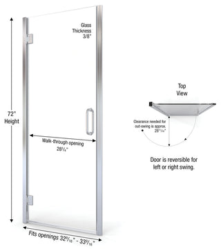 Miseno MSDSWY3372CL Sway 72"H x 33"W Hinged Frameless Shower Door - Oil Rubbed