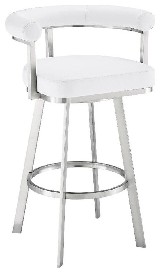 Armen Living Magnolia 26" Stainless Steel & Faux Leather Counter Stool in White