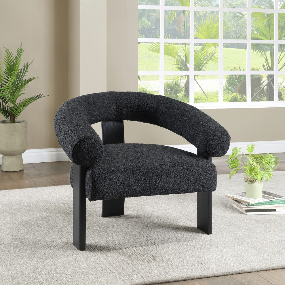 Winston Boucle Fabric Upholstered Accent Chair, Black, Black Finish