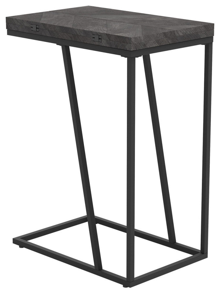 Expandable Rectangular Accent Table, Rustic Gray and Sandy Black