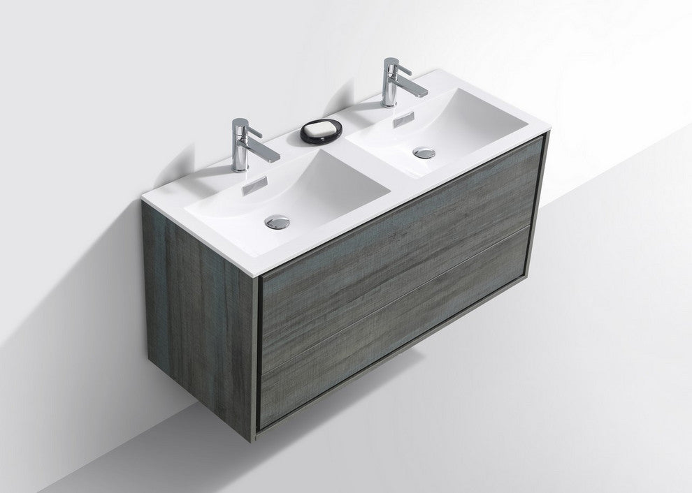 DeLusso 48" Double Sink Wall Mount Bathroom Vanity, Ocean Gray, Ocean Gray