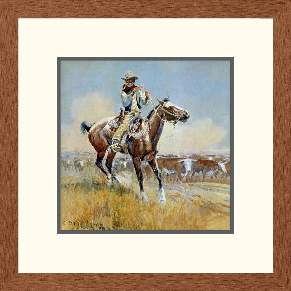 "Beef for the Fighters" Framed Digital Print by Charles M. Russell, 21x21"