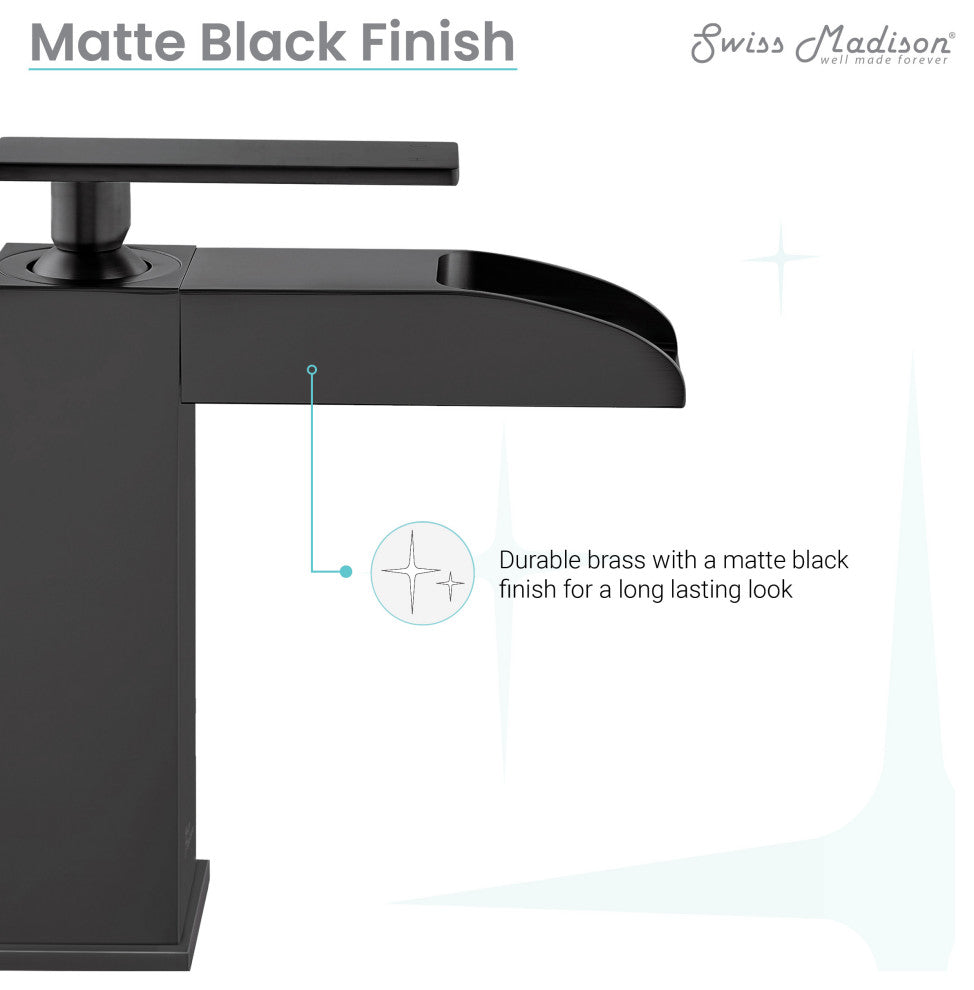 Concorde Single Hole, Waterfall Bathroom Faucet, Matte Black