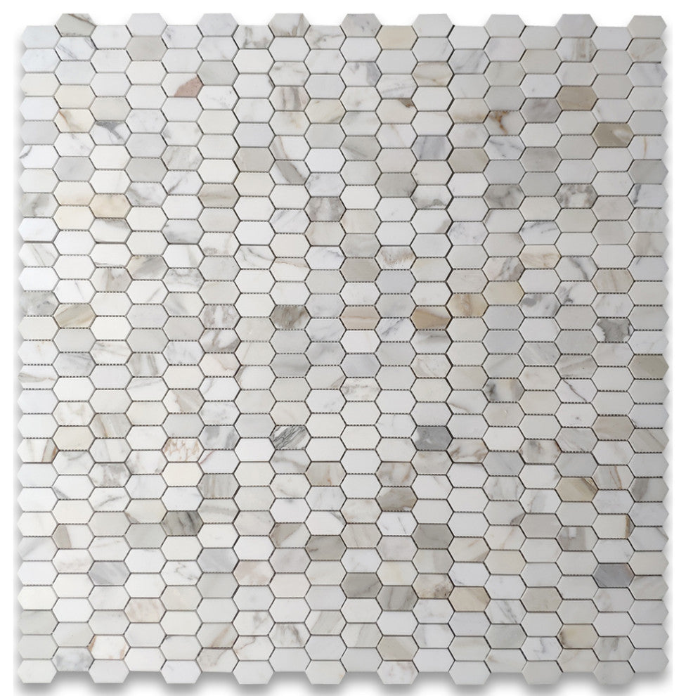 Calacatta Gold Marble Picket Constellation Hexagon Mosaic Tile Honed, 1 sheet