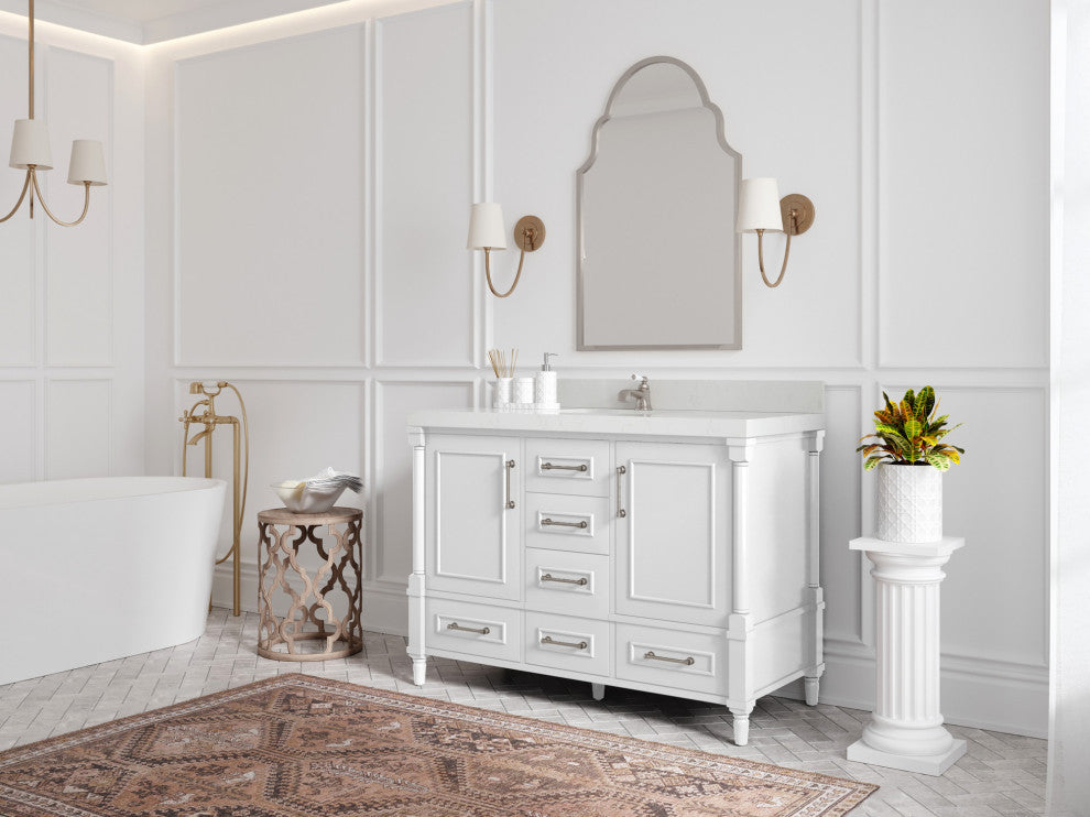Aberdeen 48 Single Sink Bath Vanity in White 2" Piatra Gray